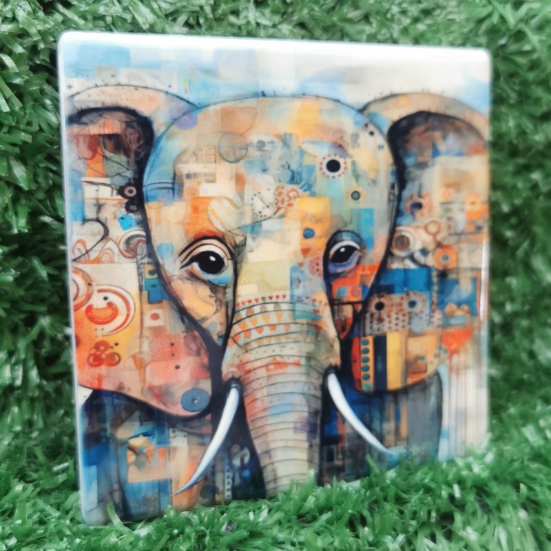 Colourful, Vibrant, Abstract, Art, Elephant Ceramic Coaster 100mm Square