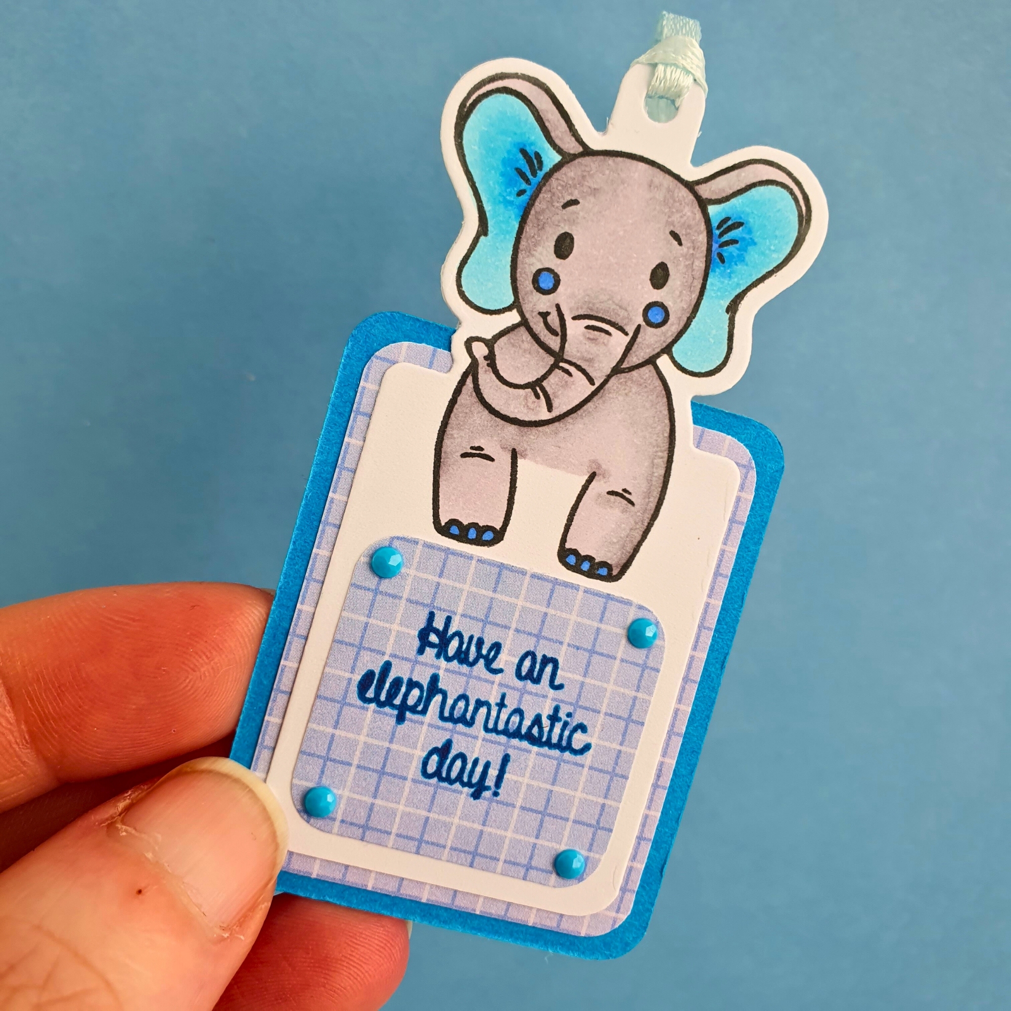 Elephant Gift Tags In Blue & Purple With Ribbon - Set Of Three (3) Animal Themed Gift Tags