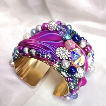 beautiful shibori fabric and hand beaded cuff bracelet