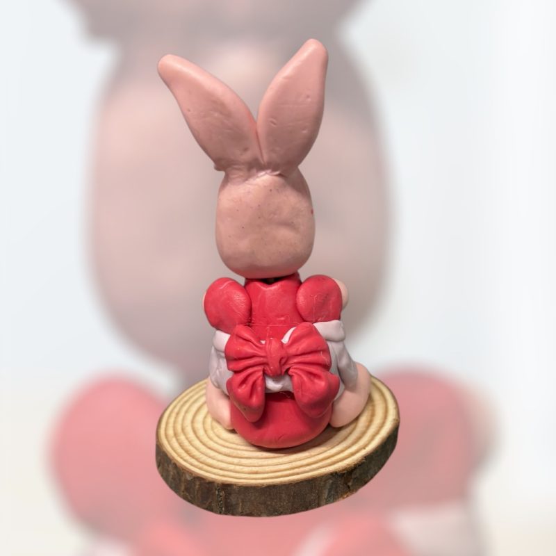 Handmade Clay Cute Rabbit on Wooden Slice