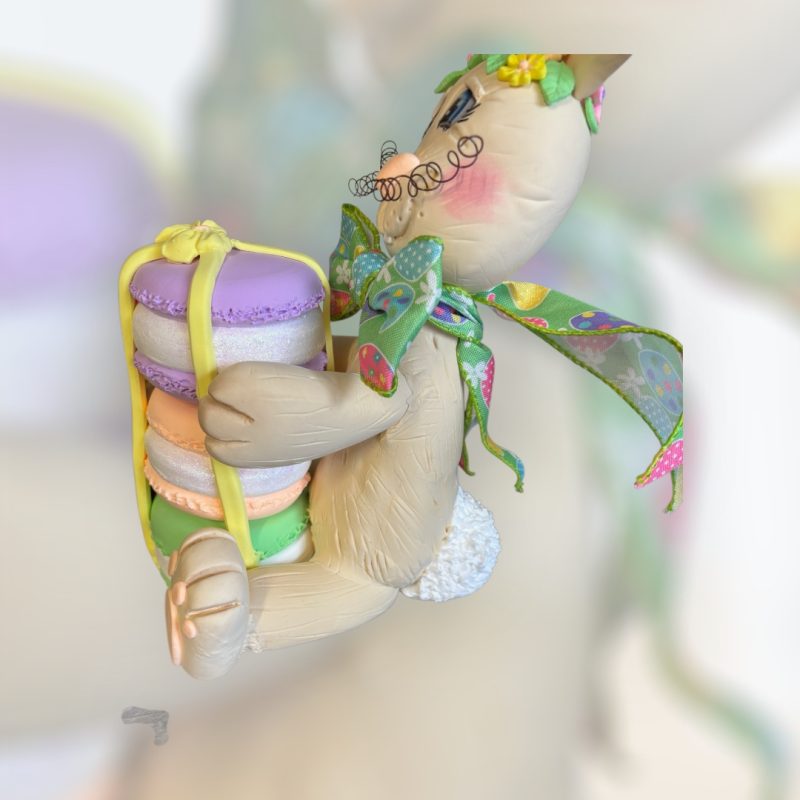 Unique Foam Clay Large Bunny holding Macarons