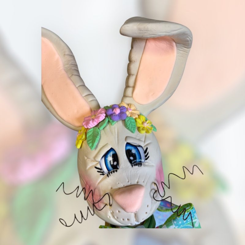 Unique Foam Clay Large Bunny holding Macarons
