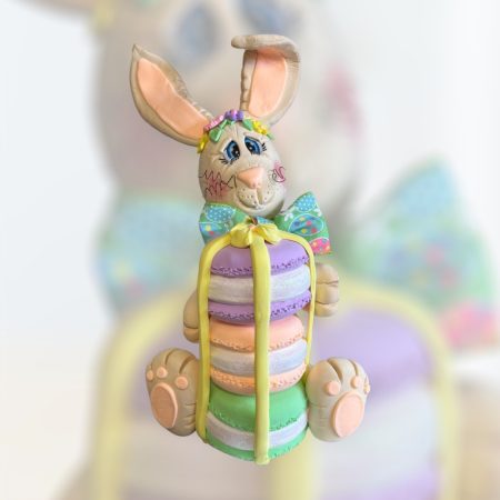 Unique Foam Clay Large Bunny holding Macarons