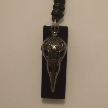 Gothic Raven Skull Pendant Necklace – Adjustable Black Cord – Unisex