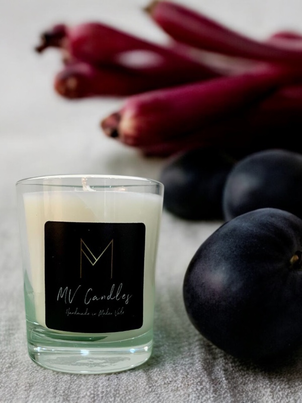 Black Plum and Rhubarb 220 gram Clear Glass Scented Candle