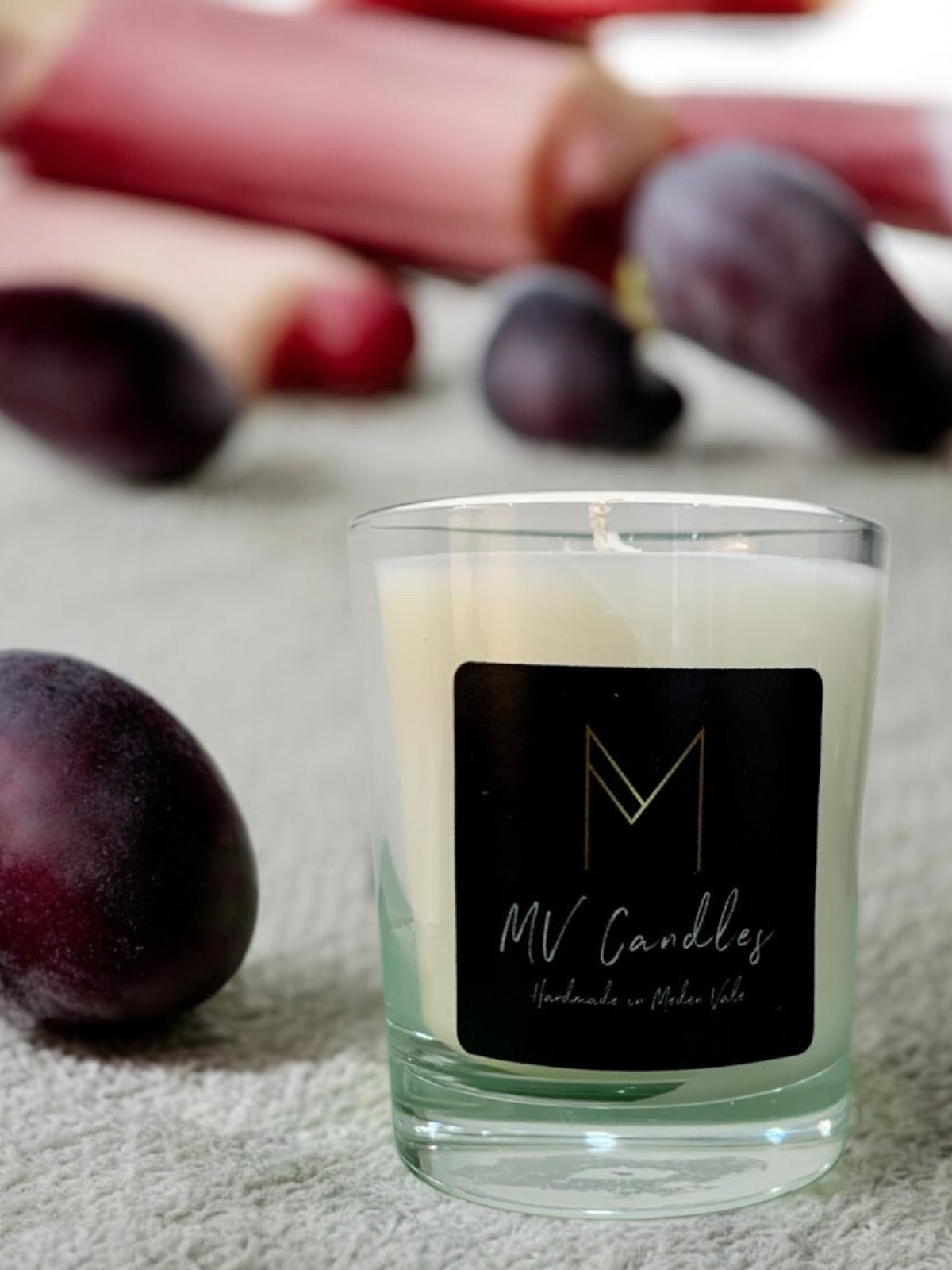 Black Plum and Rhubarb 220 gram Clear Glass Scented Candle