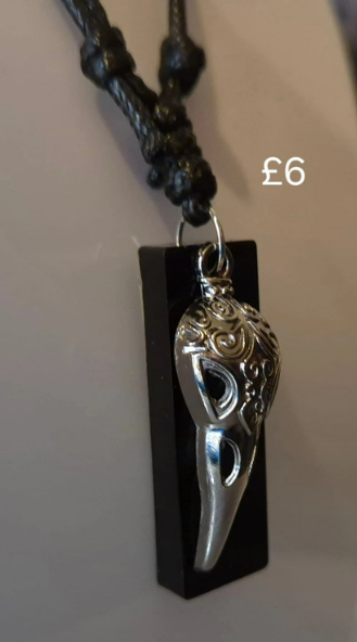 Gothic Raven Skull Pendant Necklace – Adjustable Black Cord – Unisex