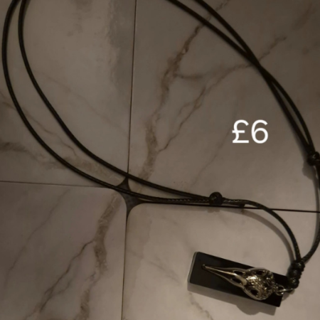 Gothic Raven Skull Pendant Necklace – Adjustable Black Cord – Unisex
