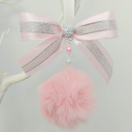 Pink Pom Pom Pram Charm,New Baby gift, Baby shower gift, Pink bow pom pom charm