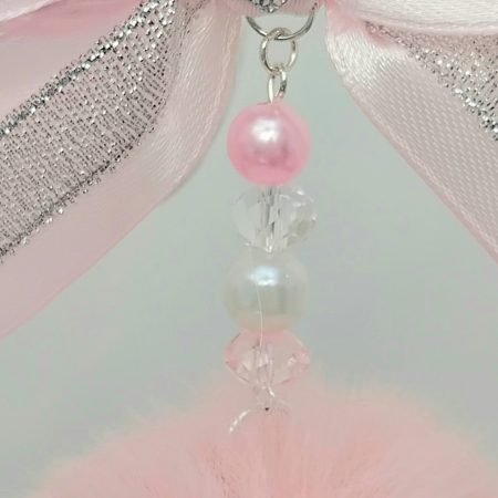 Pink Pom Pom Pram Charm,New Baby gift, Baby shower gift, Pink bow pom pom charm