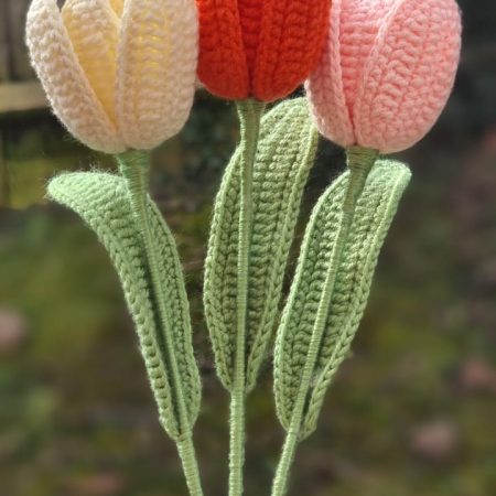 Handmade 3 Tulips Bouquet Orange Yellow Salmon Pink Mother's Day Gift