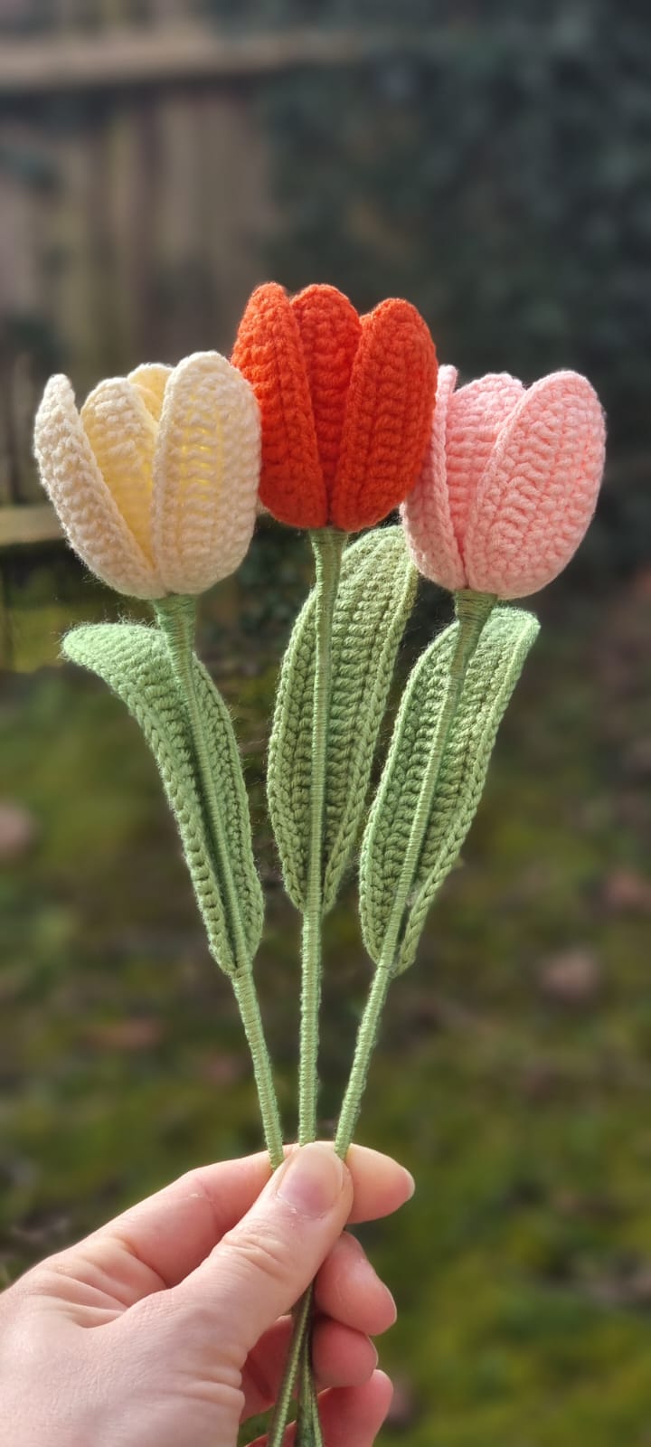 Handmade 3 Tulips Bouquet Orange Yellow Salmon Pink Mother's Day Gift