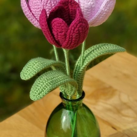 Handmade 3 Tulips Bouquet Plum Magenta Pink Baby Pink Mother's Day Gift