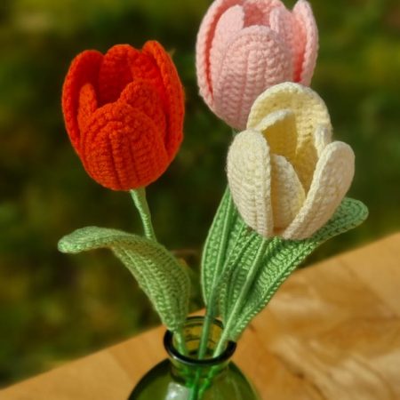 Handmade 3 Tulips Bouquet Orange Yellow Salmon Pink Mother's Day Gift