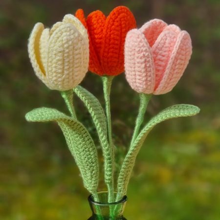 Handmade 3 Tulips Bouquet Orange Yellow Salmon Pink Mother's Day Gift