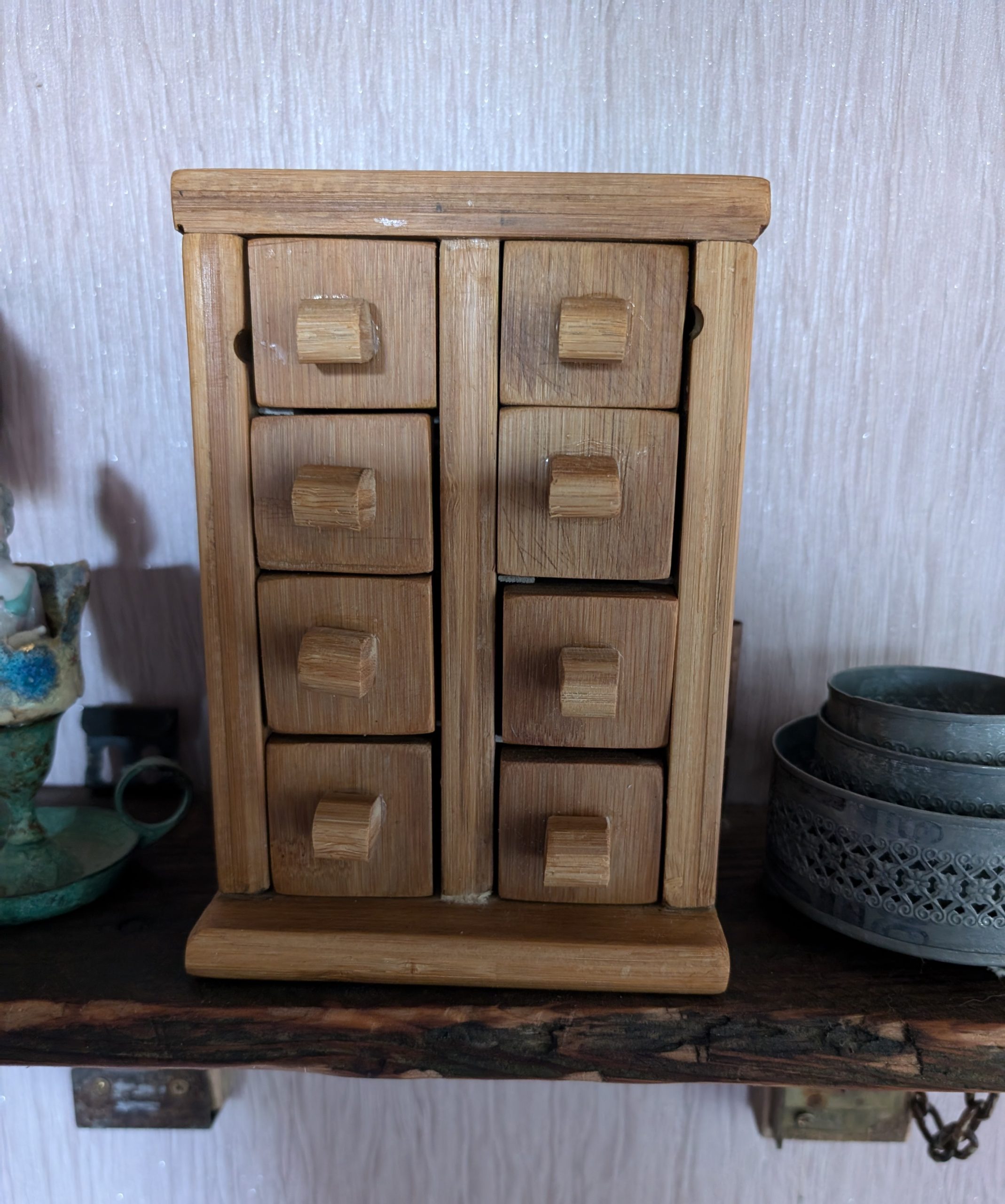 Handmade recycled wooden miniature drawers