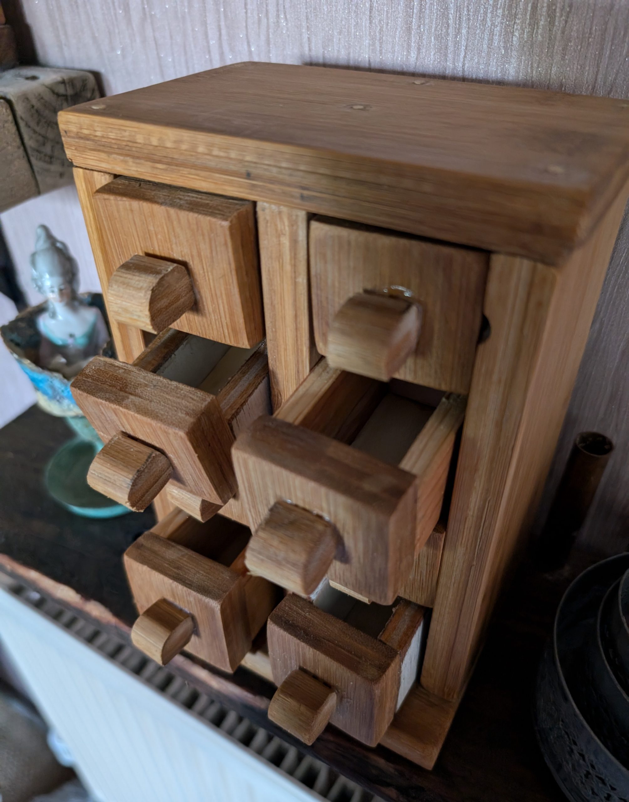 Handmade recycled wooden miniature drawers