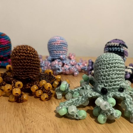 Small handmade crocheted beaded fidget toy octopus - various colours