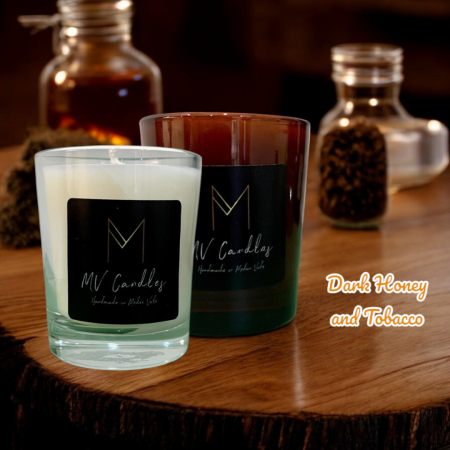 Dark Honey and Tobacco 220 gram Scented Candle in a Glass Container