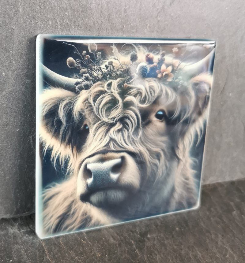 Highland Cow Ceramic Coaster, Gift, gift ideas, present