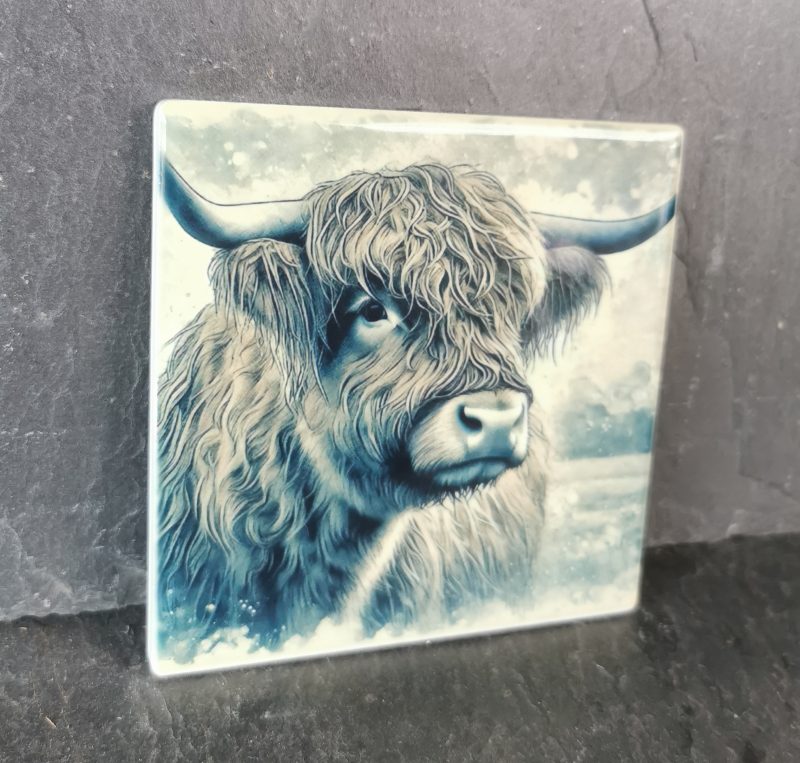 Highland Cow Ceramic Coaster, Gift, gift ideas, present