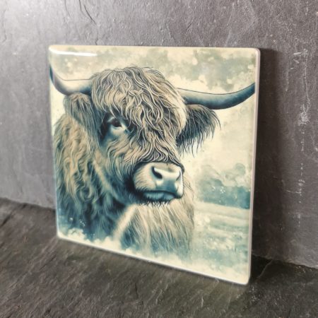 Highland Cow Ceramic Coaster, Gift, gift ideas, present