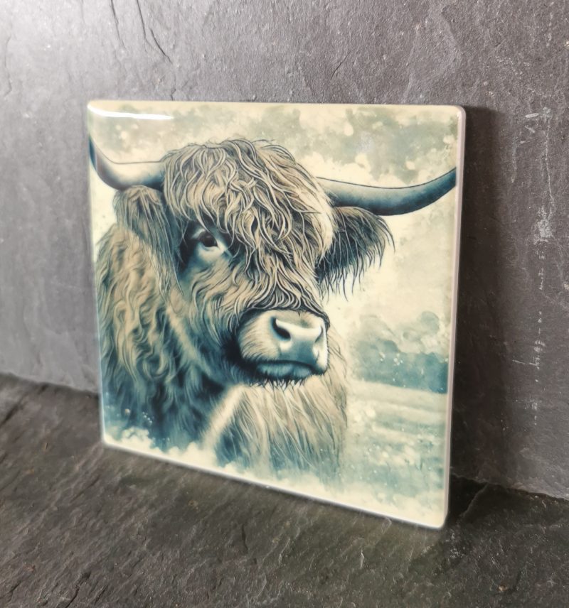 Highland Cow Ceramic Coaster, Gift, gift ideas, present