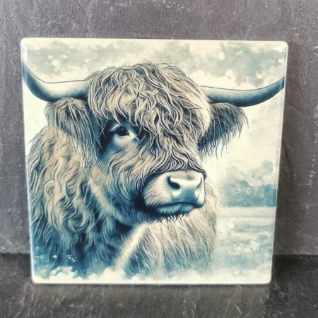 Highland Cow Ceramic Coaster, Gift, gift ideas, present
