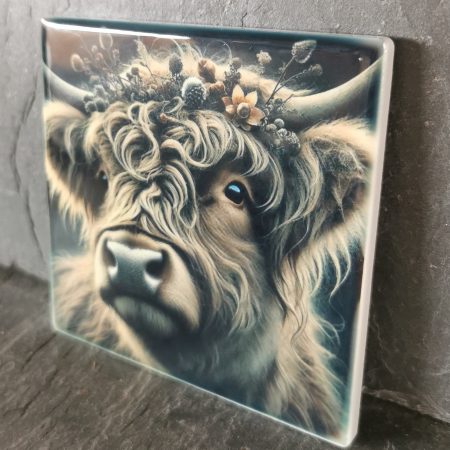 Highland Cow Ceramic Coaster, Gift, gift ideas, present