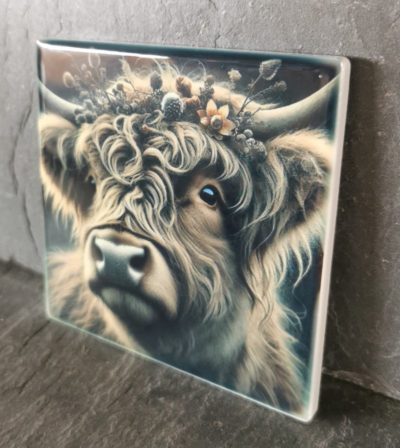 Highland Cow Ceramic Coaster, Gift, gift ideas, present