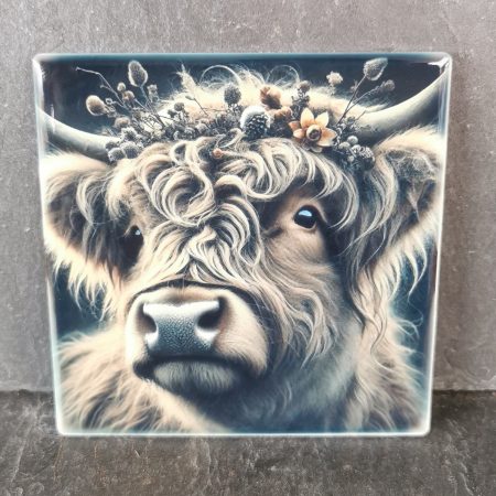 Highland Cow Ceramic Coaster, Gift, gift ideas, present