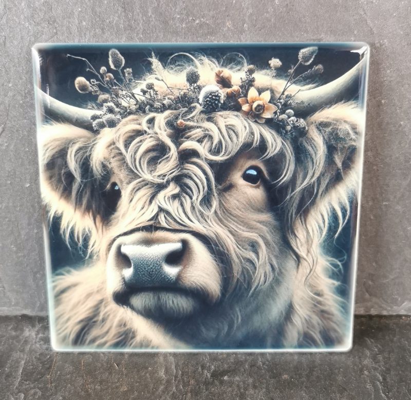 Highland Cow Ceramic Coaster, Gift, gift ideas, present