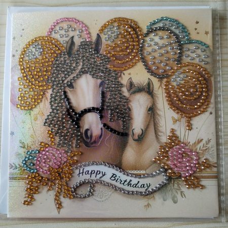 Diamond art - greeting card - hand finished - Happy Birthday - horses