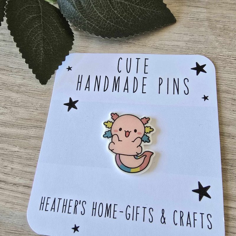 Handmade Pin - Axolotl (pink rainbow) - accessory pin, axolotl lover