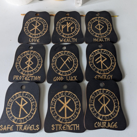 Handmade Wooden Runes hanging Ornaments Viking Nordic
