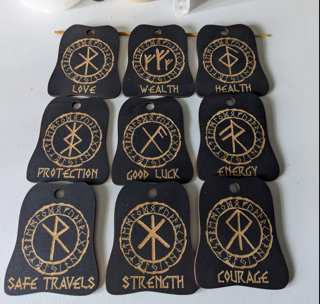 Handmade Wooden Runes hanging Ornaments Viking Nordic