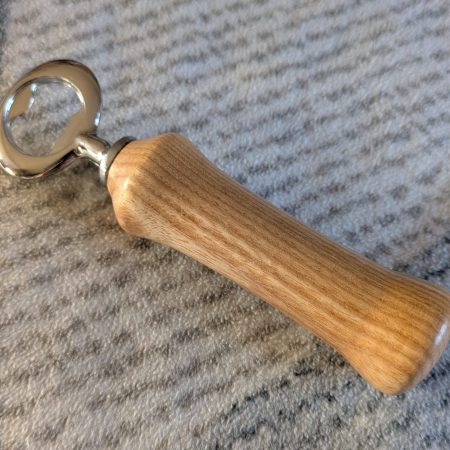 Handcrafted Ash bottle opener with a stainless steel opener