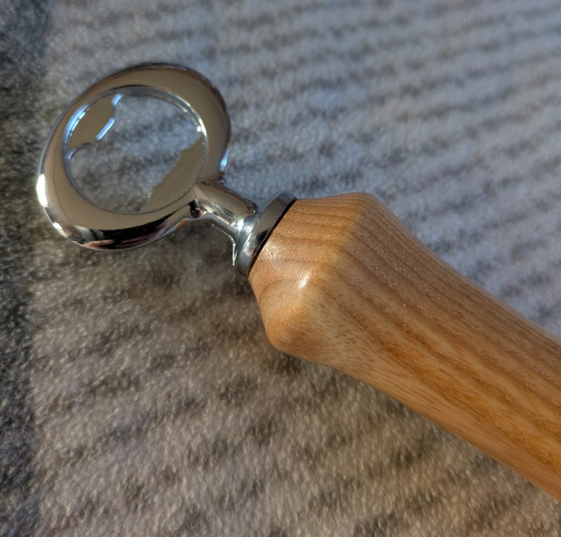 Handcrafted Ash bottle opener with a stainless steel opener