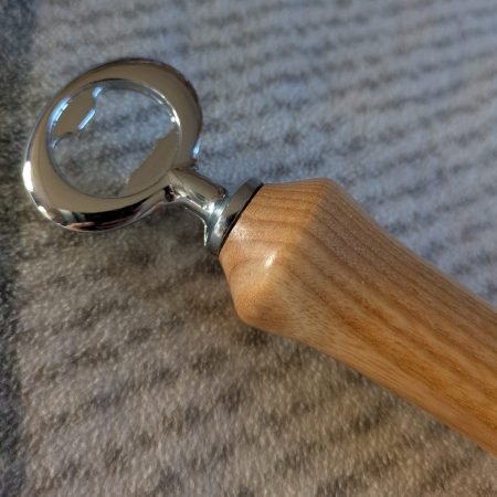 Handcrafted Ash bottle opener with a stainless steel opener