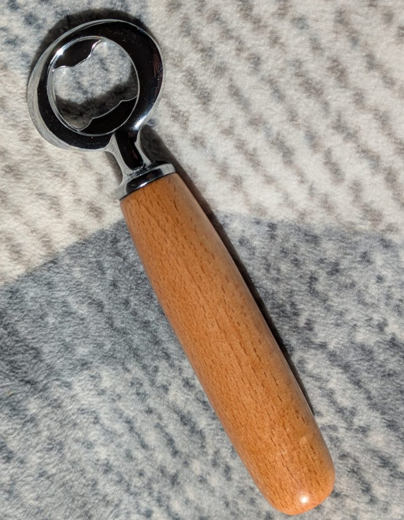 Bottle opener made from Beech wood with a stainless steel opener