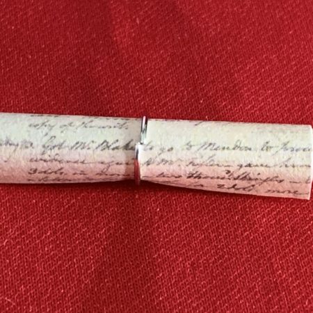 Lovely handmade sterling silver earrings with floral blue glass beads in a bottle with scroll