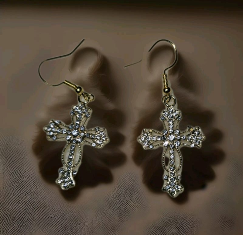 Stoned cross earrings