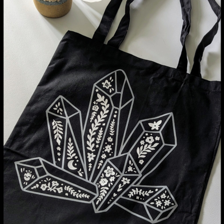 Black Tote Bag with A detailed crystal design