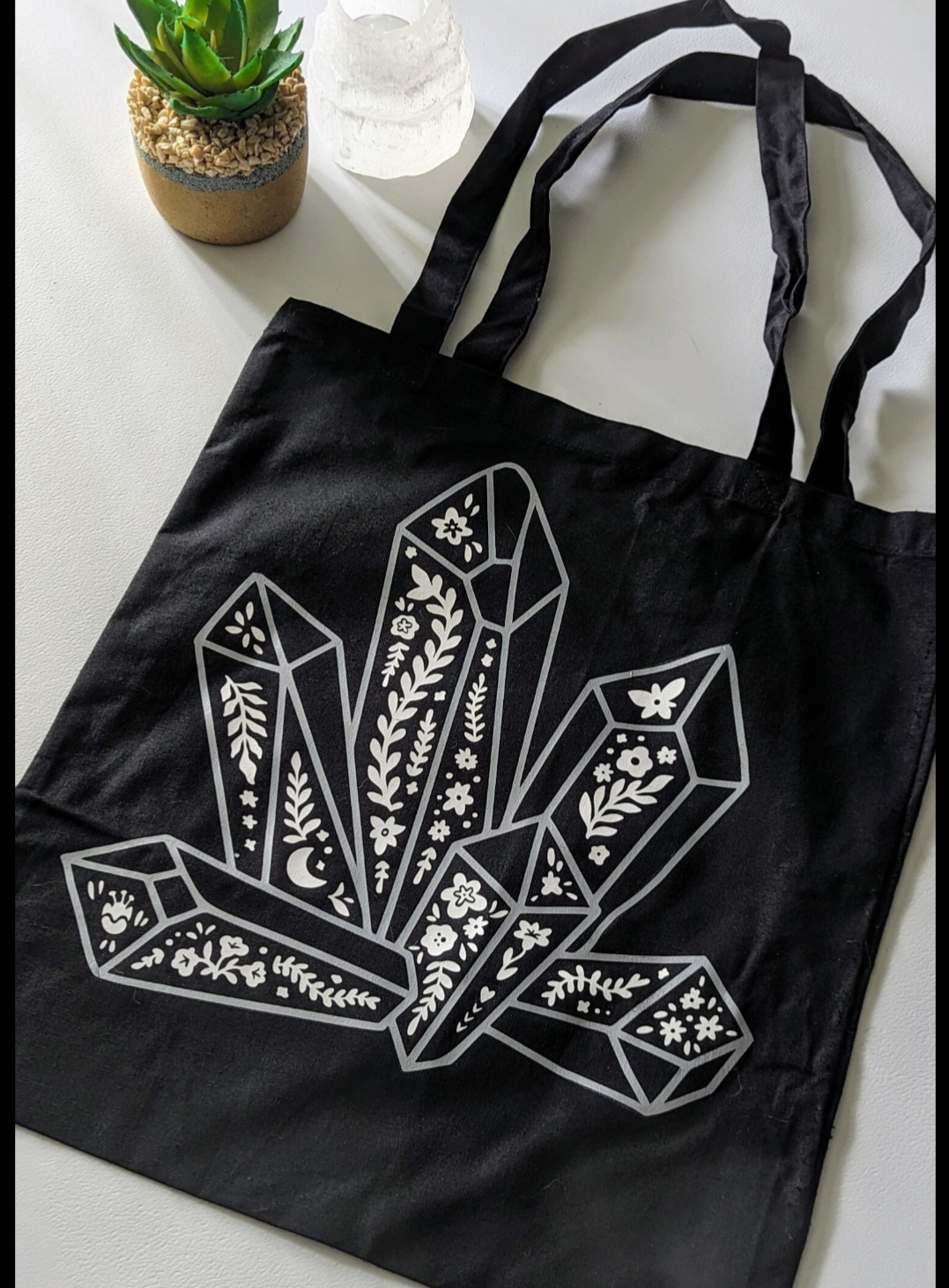 Black Tote Bag with A detailed crystal design