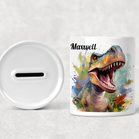 Personalised Dinosaur Money Box – Custom Name Piggy Bank for Kids