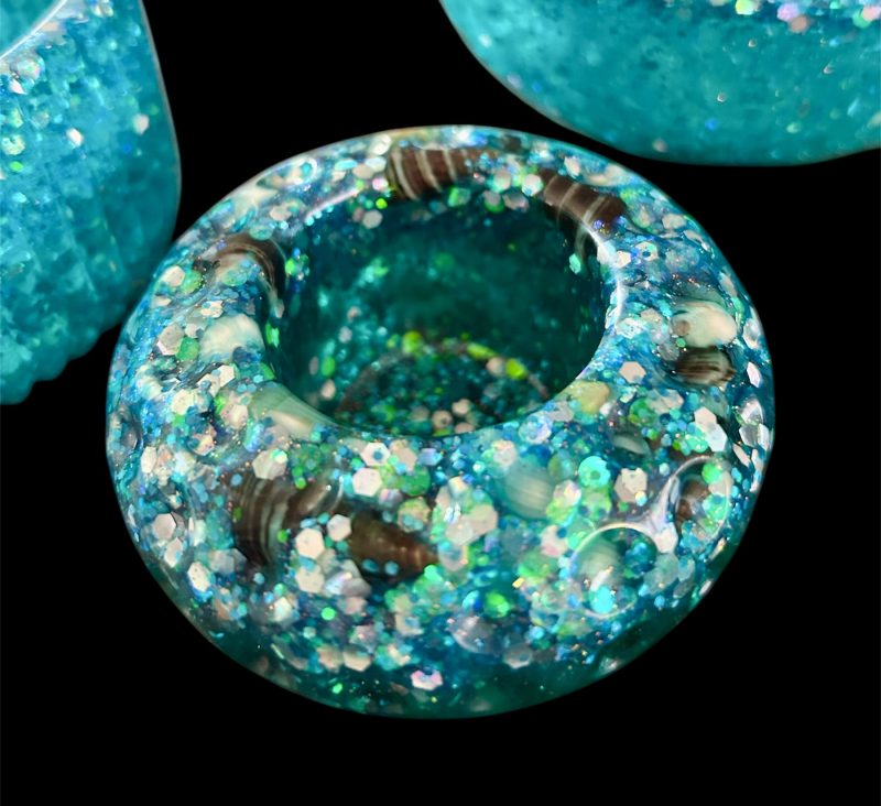 Blue Resin and Shells Tea Light Holder