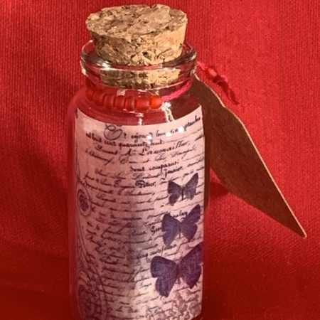 Lovely handmade sterling silver earrings with ladybirds & beads in a bottle with butterfly scroll