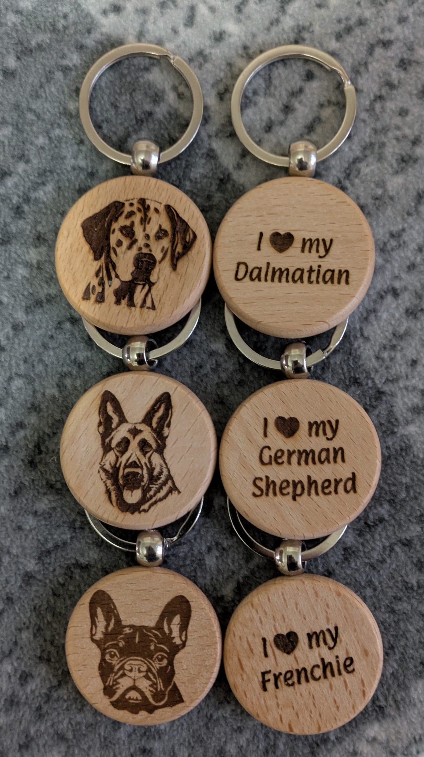Personalised Wooden Keyrings - Laser Engraved Dog Breeds