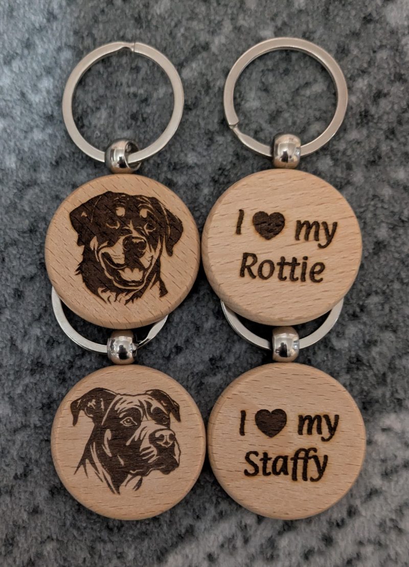Personalised Wooden Keyrings - Laser Engraved Dog Breeds
