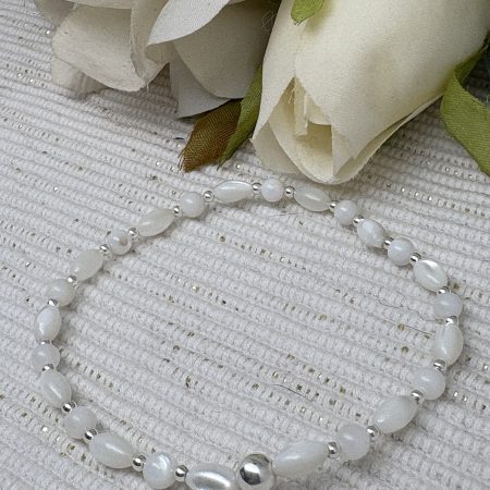 Sterling Silver 3mm Natural Shell Bead Bracelet